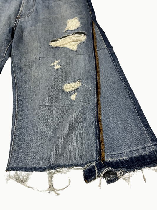 Upcycled Vintage Collection - Double Denim Wide Half Pants (IFaded Blue)