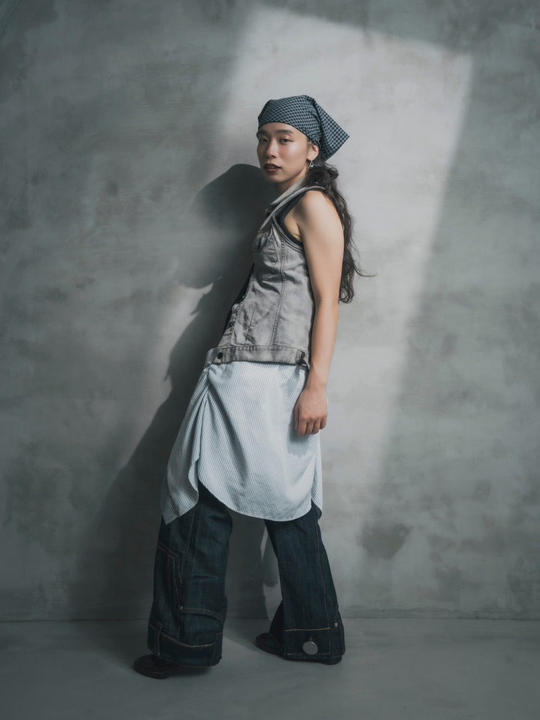 Upcycled Vintage Collection - Double Denim Wide Half Pants (Indigo)