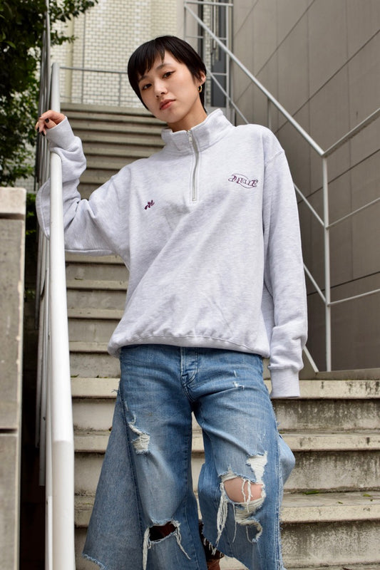 Half-Zip Pile Sweat | black×white