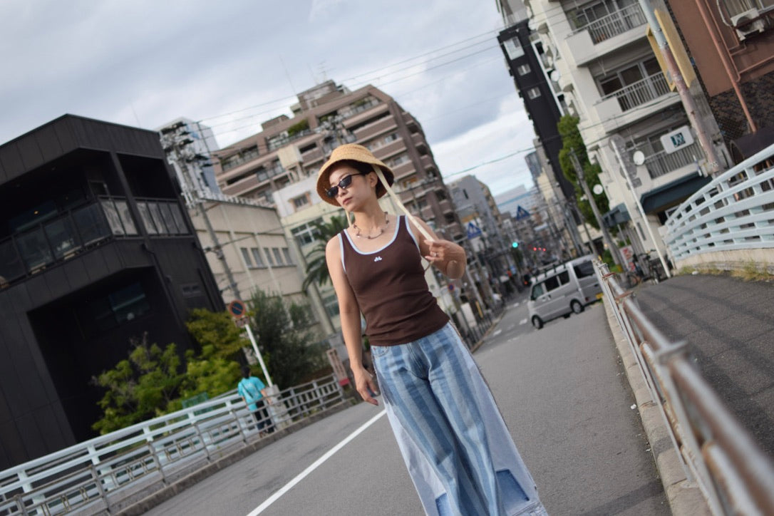 MELLE LOGO BICOLOR RIB TANKTOP |yellow