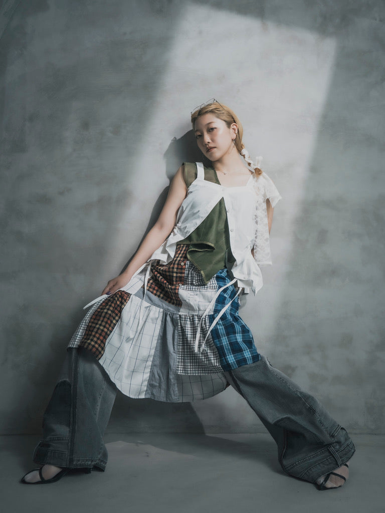 Upcycled Vintage Collection - Patchwork Check Flare Skirt