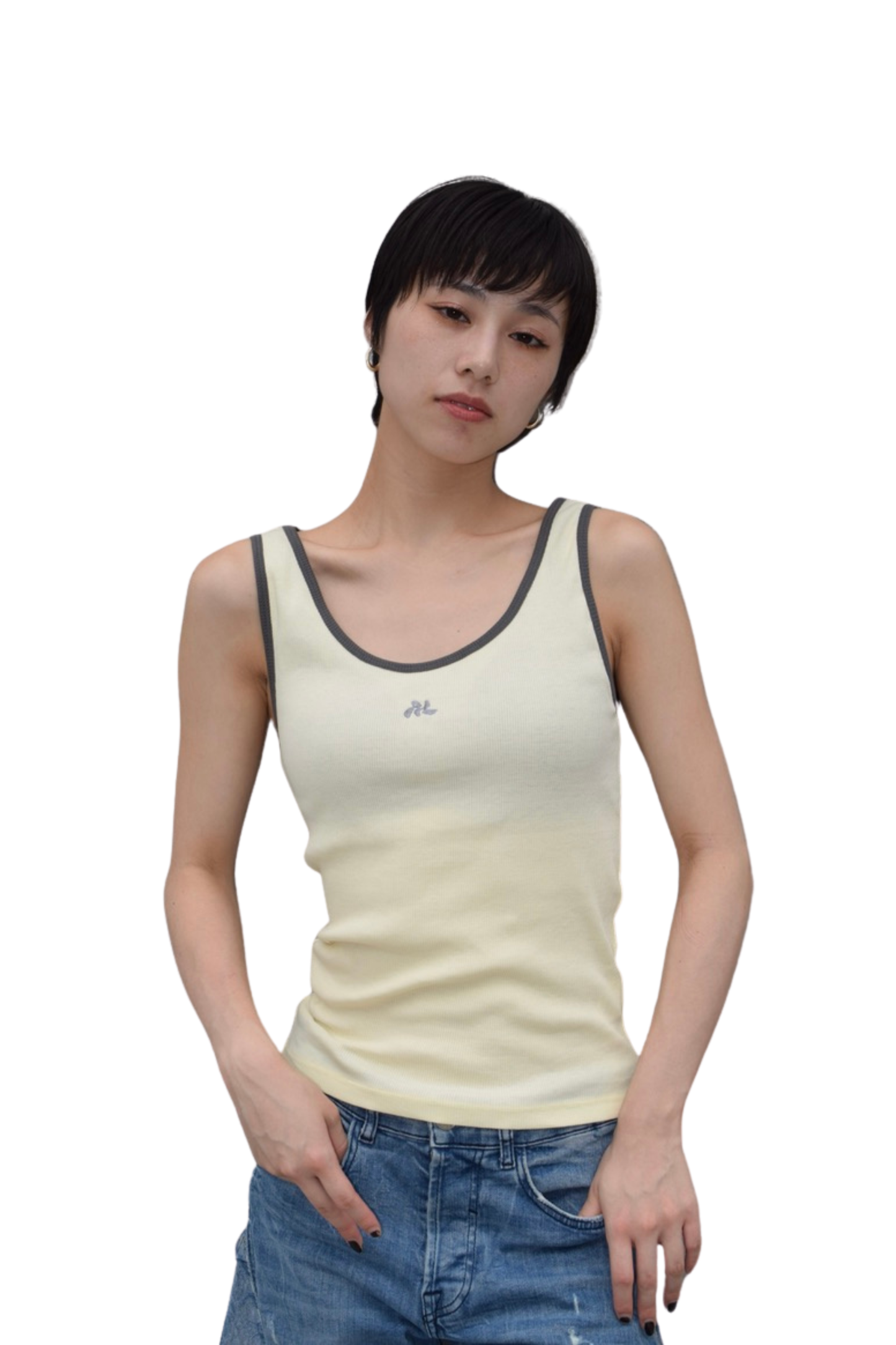 MELLE LOGO BICOLOR RIB TANKTOP | brown