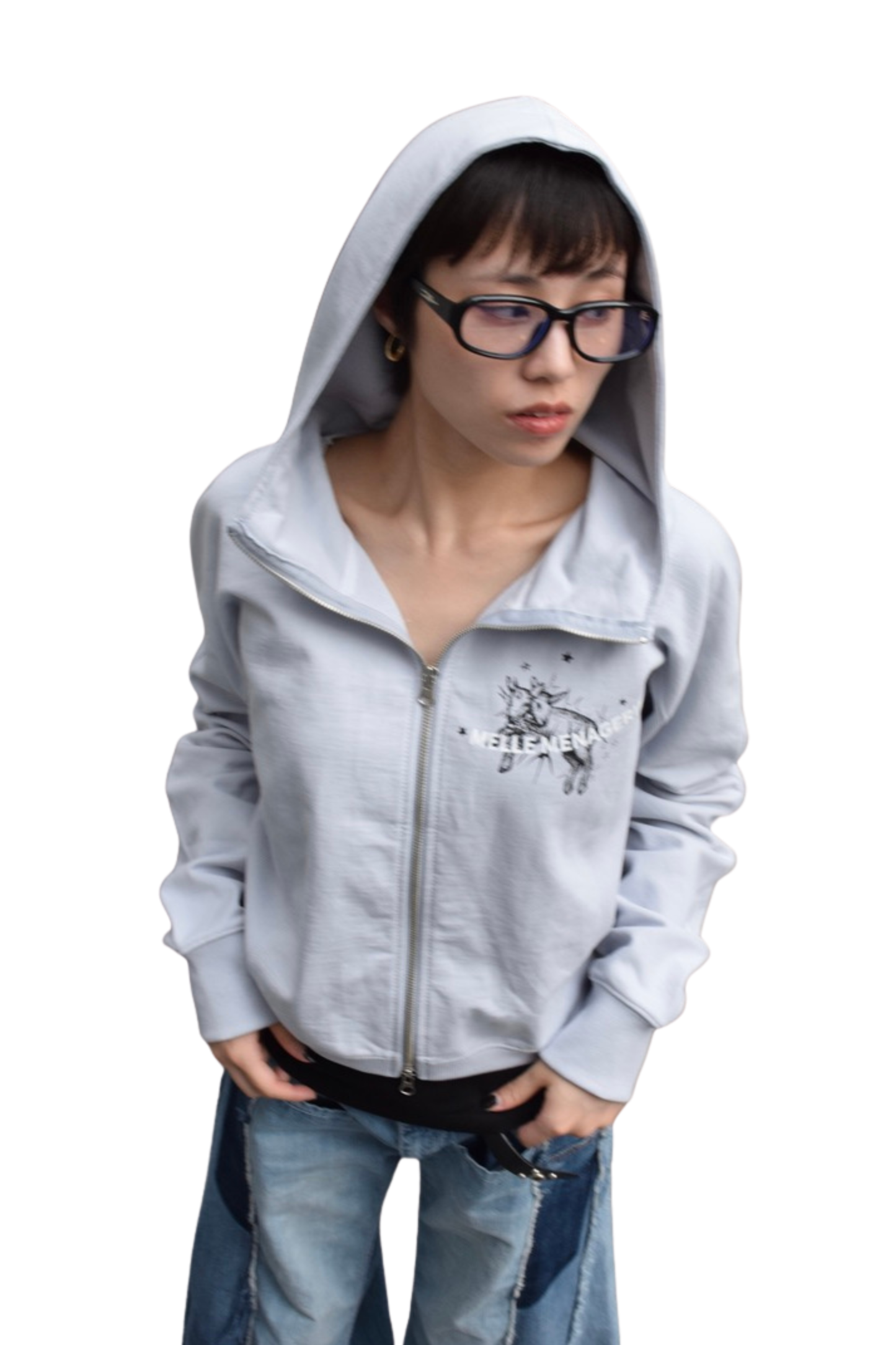 "Two-Headed Sheep" Balloon Fit Hoodie| light blue