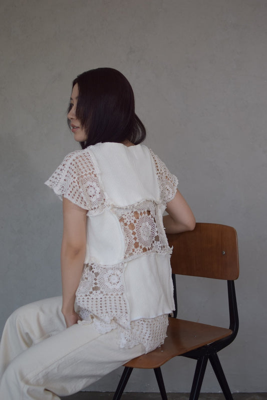 Upcycled Vintage Collection -White Lace Patchwork Top