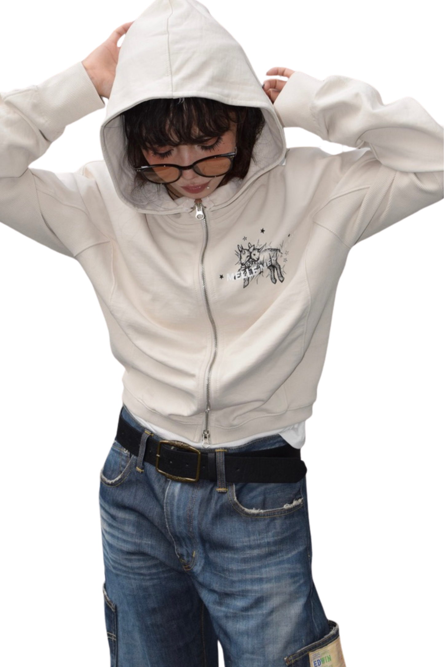 "Two-Headed Sheep" Balloon Fit Hoodie | cream (残り1点)