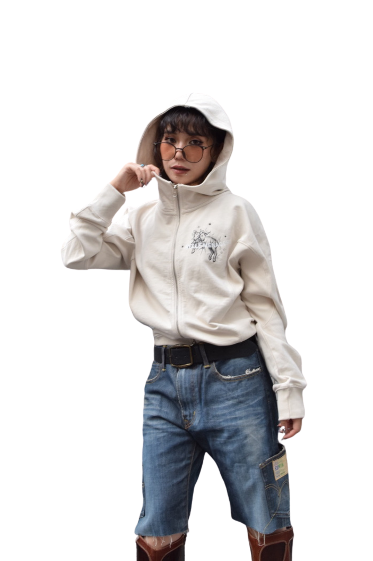 "Two-Headed Sheep" Balloon Fit Hoodie | cream (残り1点)