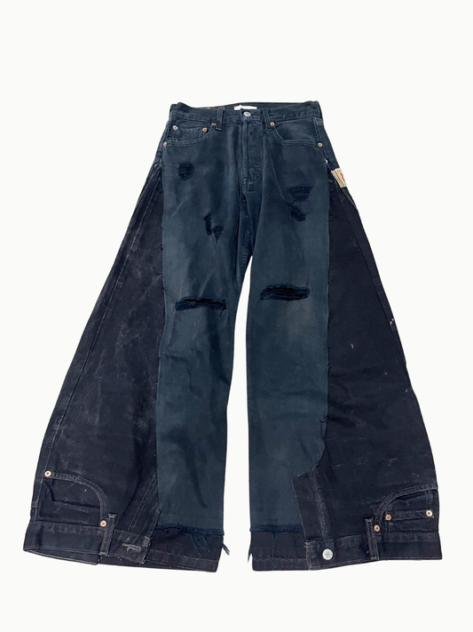 Upcycled Vintage Collection - Double Denim Wide Half Pants (Vintage Black)