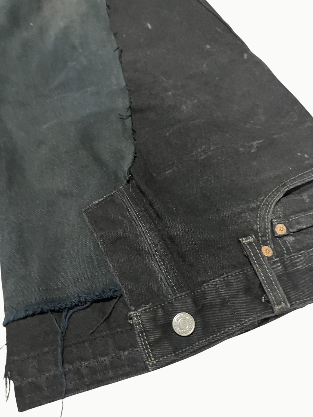 Upcycled Vintage Collection - Double Denim Wide Half Pants (Vintage Black)