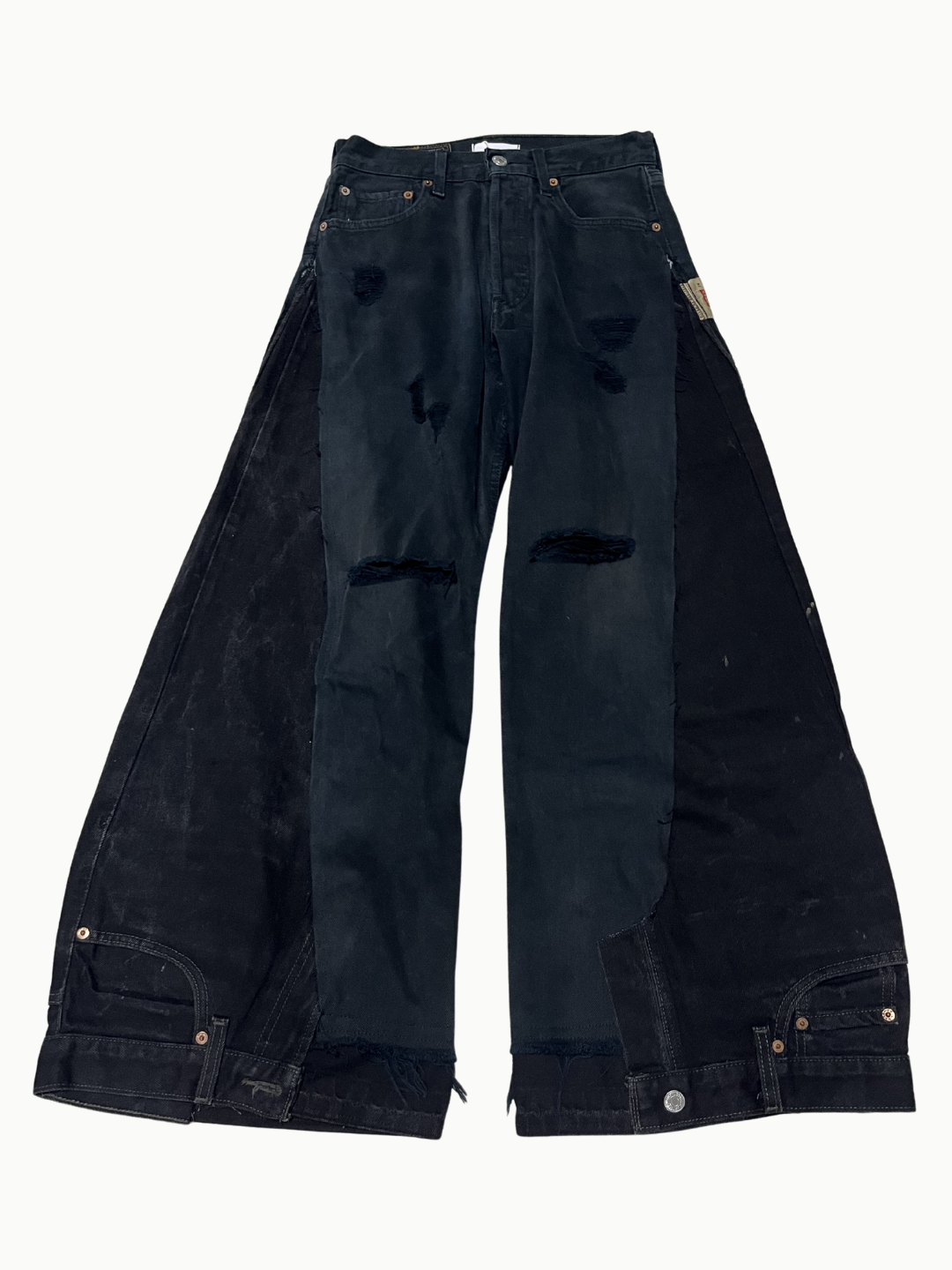 Upcycled Vintage Collection - Double Denim Wide Half Pants (Vintage Black)