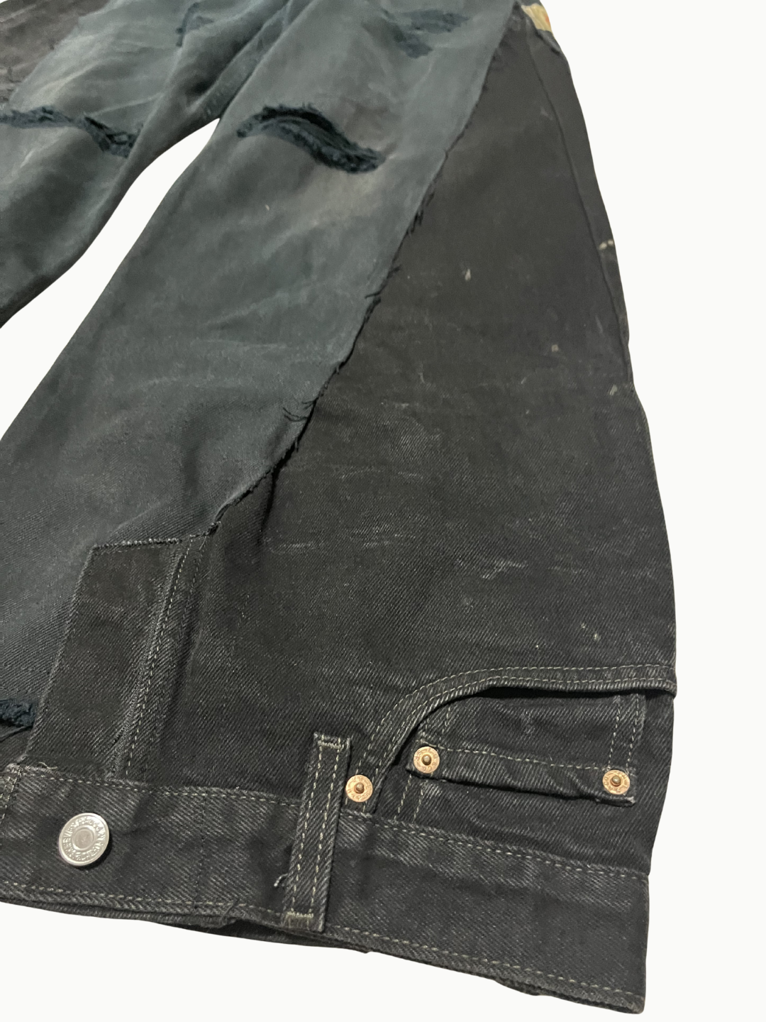 Upcycled Vintage Collection - Double Denim Wide Half Pants (Vintage Black)