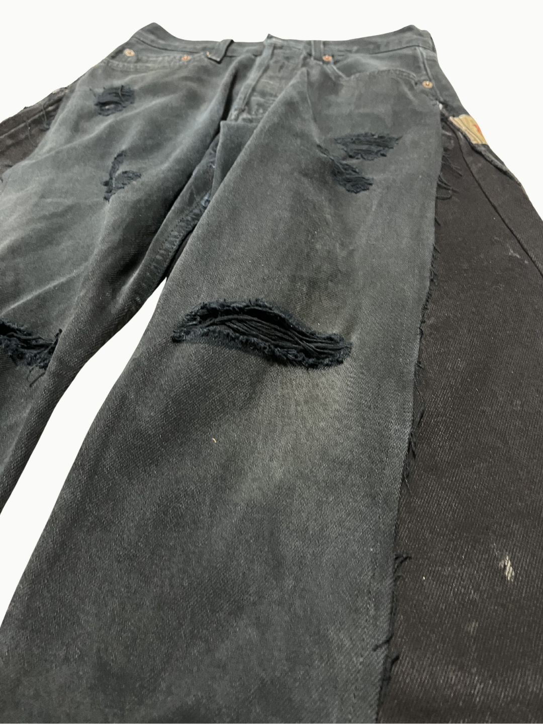 Upcycled Vintage Collection - Double Denim Wide Half Pants (Vintage Black)