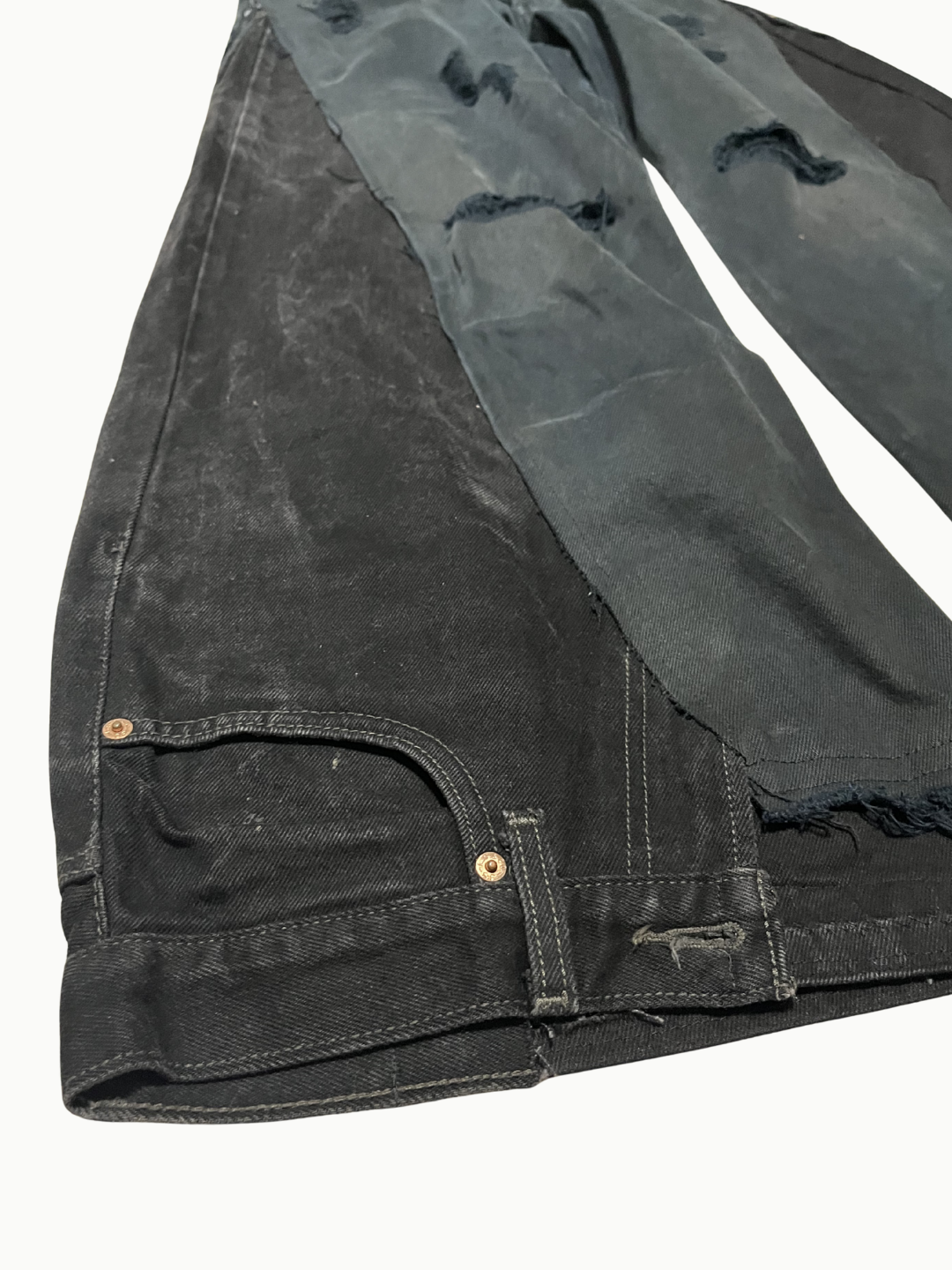 Upcycled Vintage Collection - Double Denim Wide Half Pants (Vintage Black)