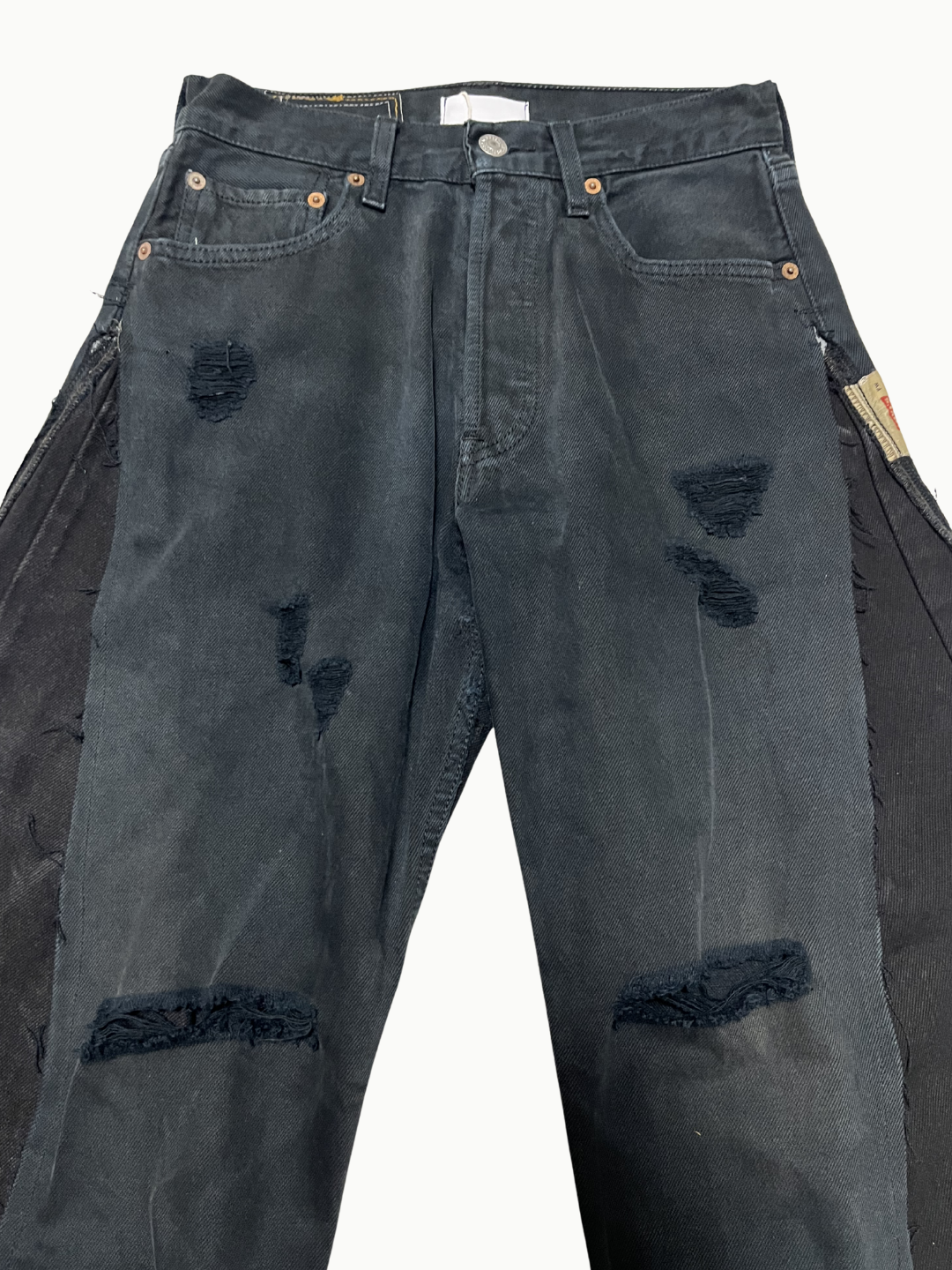 Upcycled Vintage Collection - Double Denim Wide Half Pants (Vintage Black)