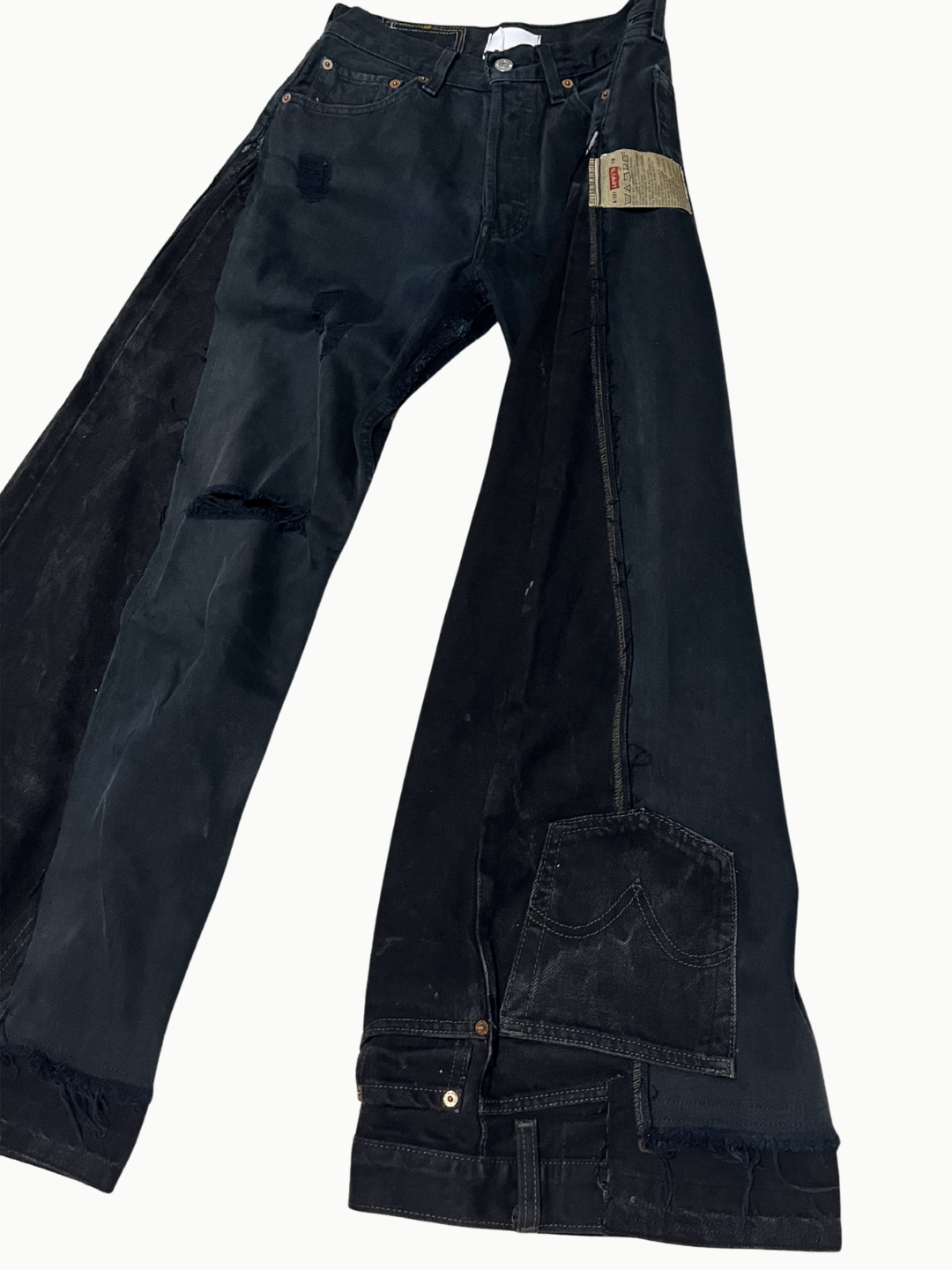 Upcycled Vintage Collection - Double Denim Wide Half Pants (Vintage Black)