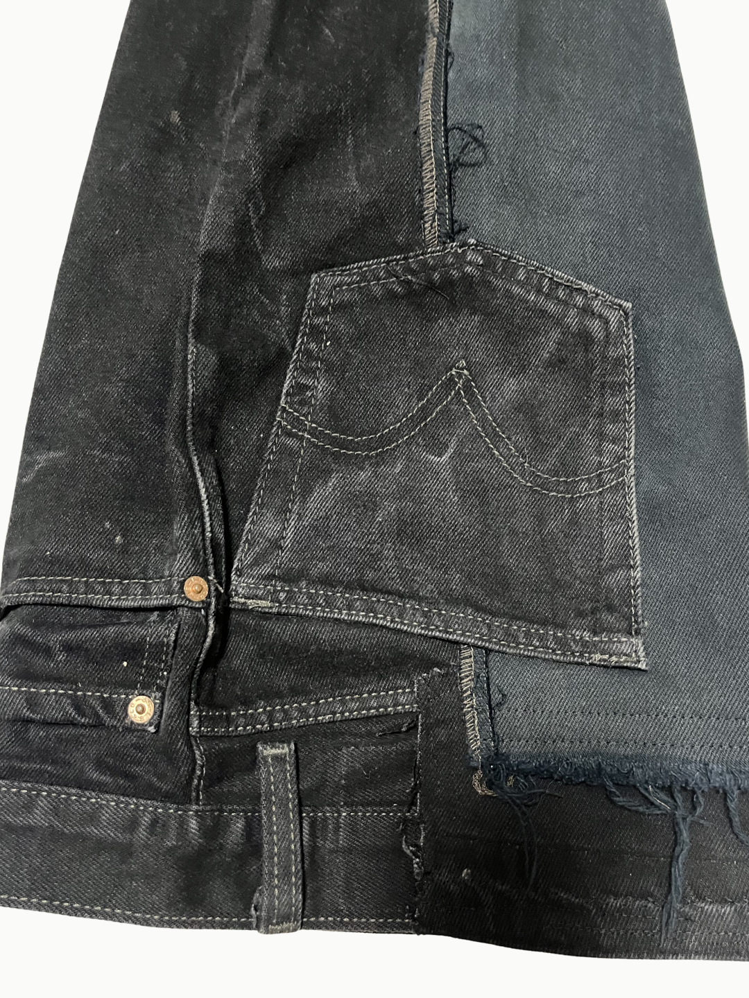 Upcycled Vintage Collection - Double Denim Wide Half Pants (Vintage Black)