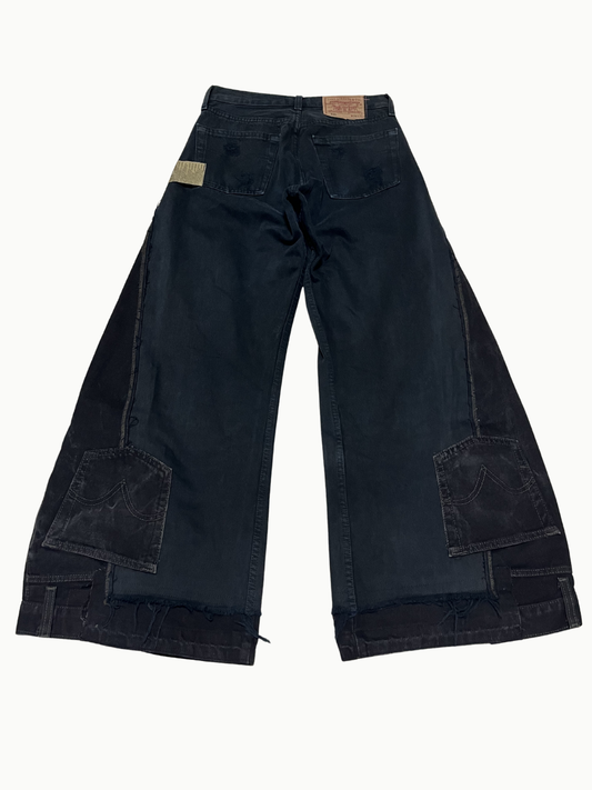 Upcycled Vintage Collection - Double Denim Wide Half Pants (Vintage Black)