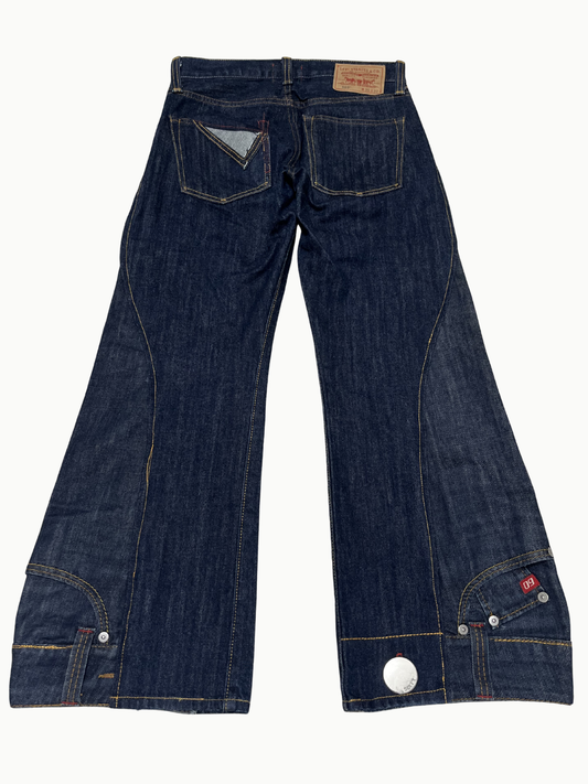 Upcycled Vintage Collection - Double Denim Wide Half Pants (Indigo)