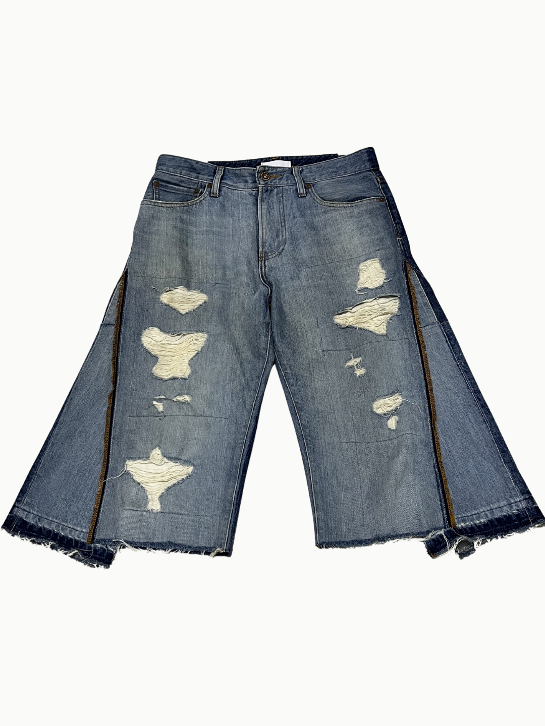 Upcycled Vintage Collection - Double Denim Wide Half Pants (IFaded Blue)