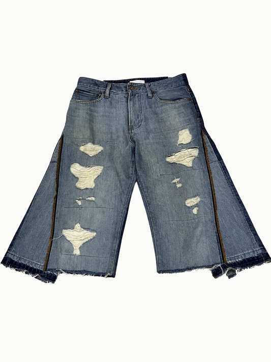 Upcycled Vintage Collection - Double Denim Wide Half Pants (IFaded Blue)