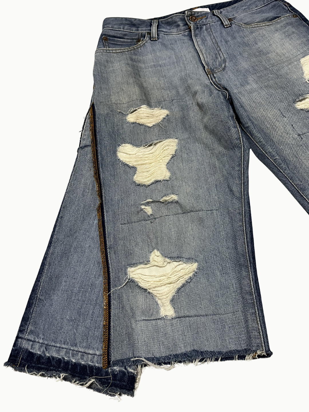 Upcycled Vintage Collection - Double Denim Wide Half Pants (IFaded Blue)