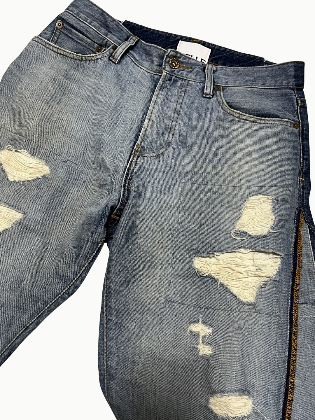 Upcycled Vintage Collection - Double Denim Wide Half Pants (IFaded Blue)