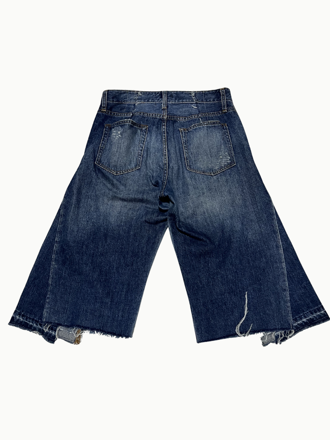 Upcycled Vintage Collection - Double Denim Wide Half Pants (IFaded Blue)