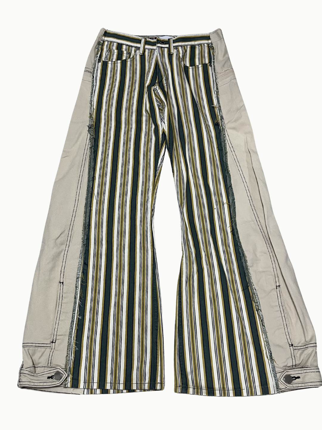 Upcycled Vintage Collection - Double Denim Wide Half Pants (Yellow Stripe)