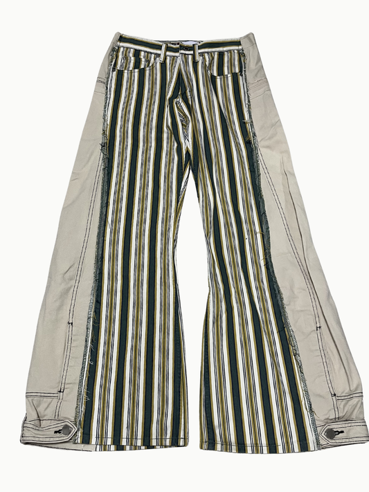 Upcycled Vintage Collection - Double Denim Wide Half Pants (Yellow Stripe)