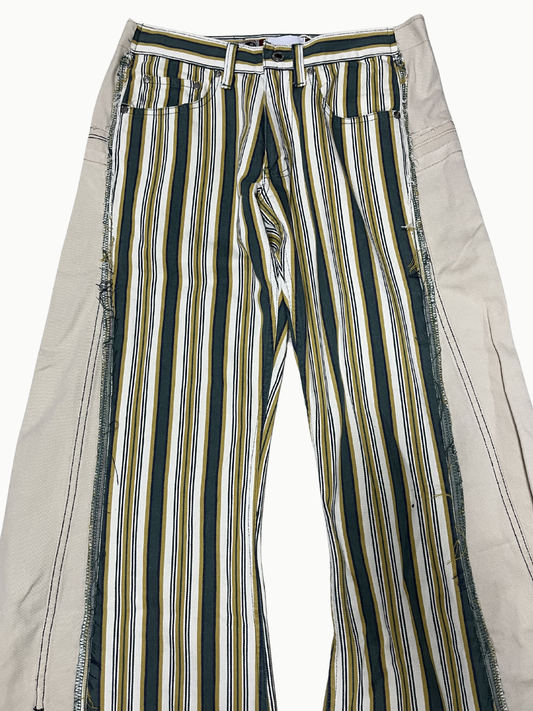 Upcycled Vintage Collection - Double Denim Wide Half Pants (Yellow Stripe)