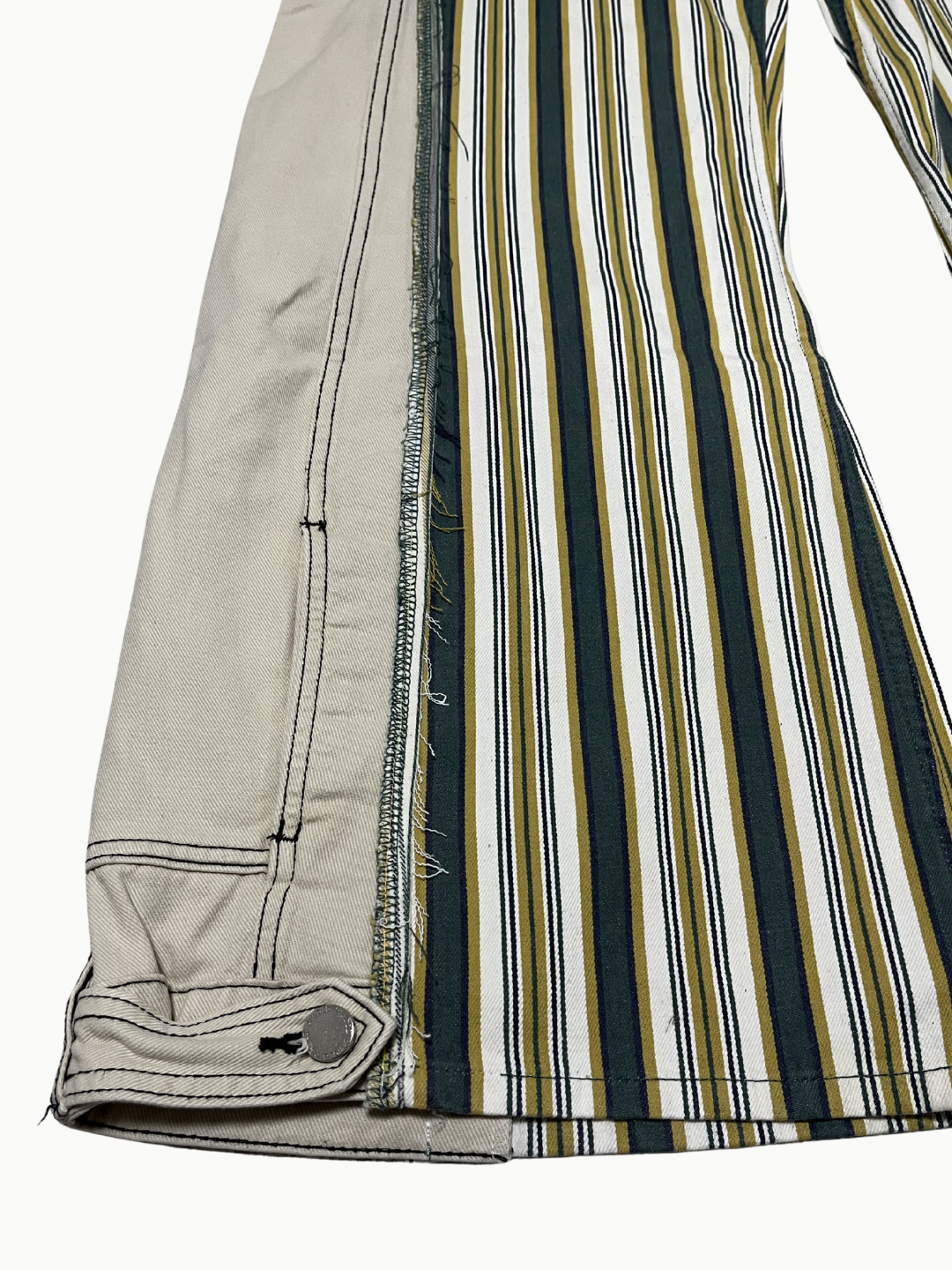Upcycled Vintage Collection - Double Denim Wide Half Pants (Yellow Stripe)