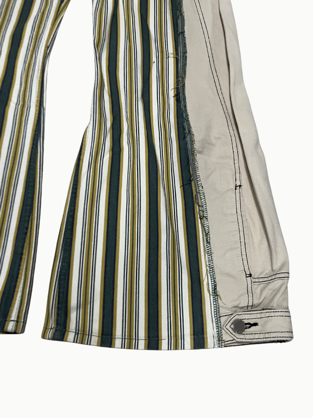 Upcycled Vintage Collection - Double Denim Wide Half Pants (Yellow Stripe)