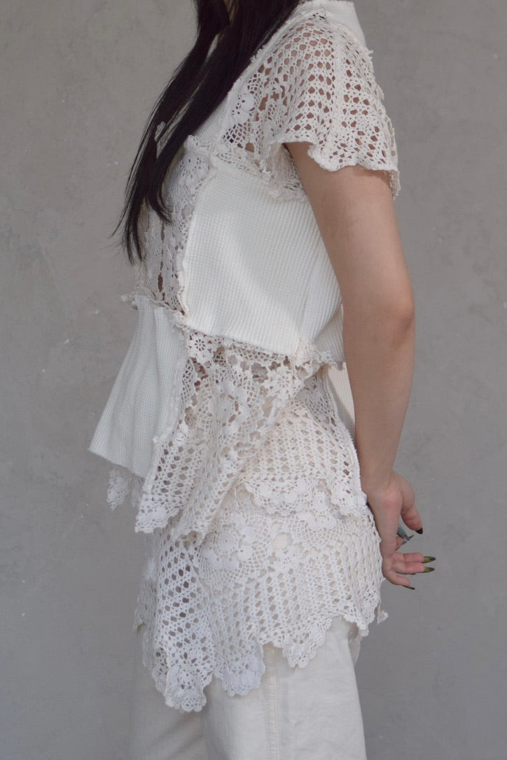 Upcycled Vintage Collection -White Lace Patchwork Top