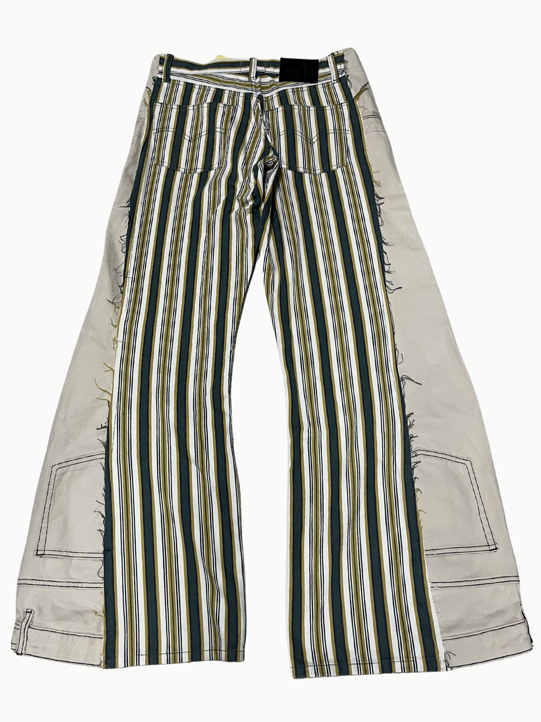 Upcycled Vintage Collection - Double Denim Wide Half Pants (Yellow Stripe)
