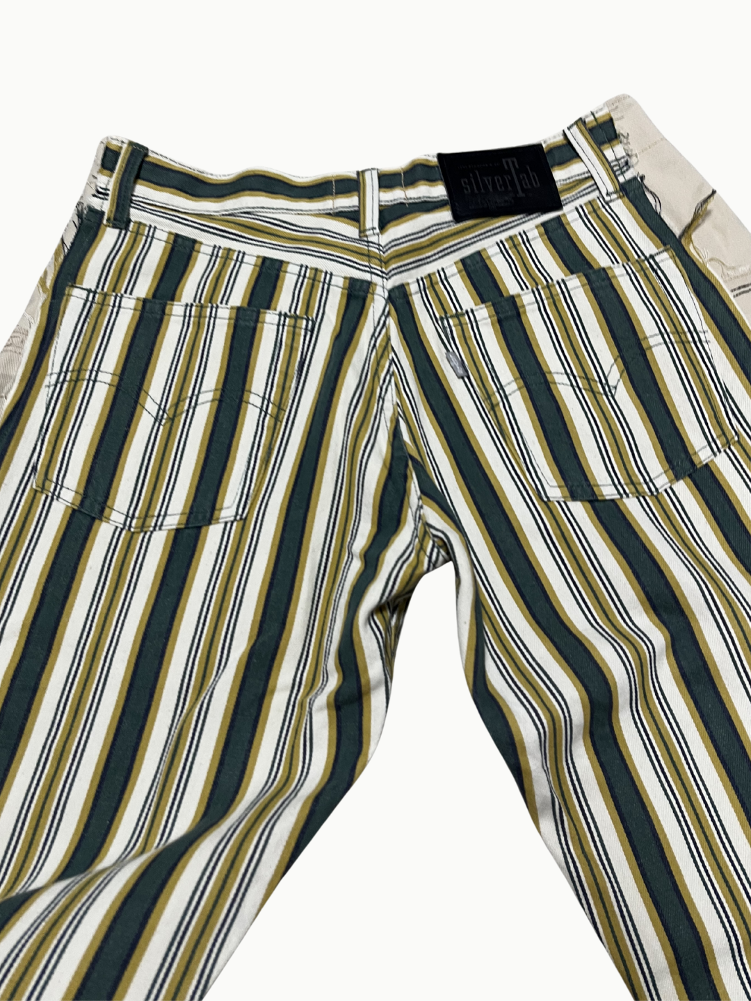 Upcycled Vintage Collection - Double Denim Wide Half Pants (Yellow Stripe)