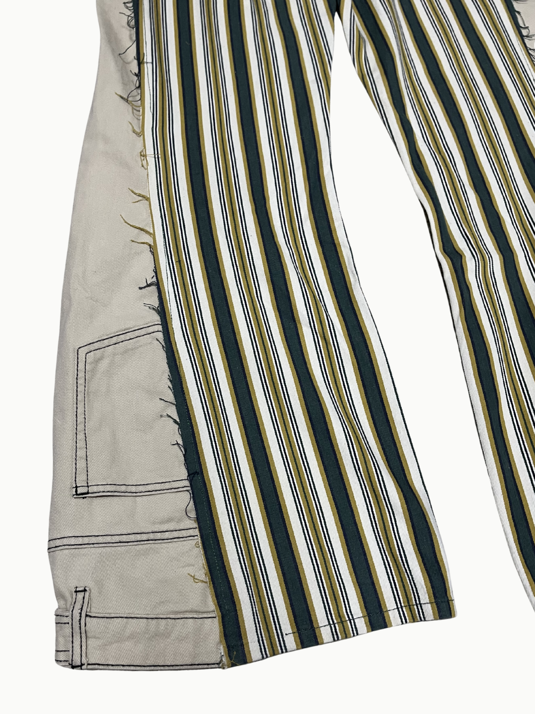 Upcycled Vintage Collection - Double Denim Wide Half Pants (Yellow Stripe)