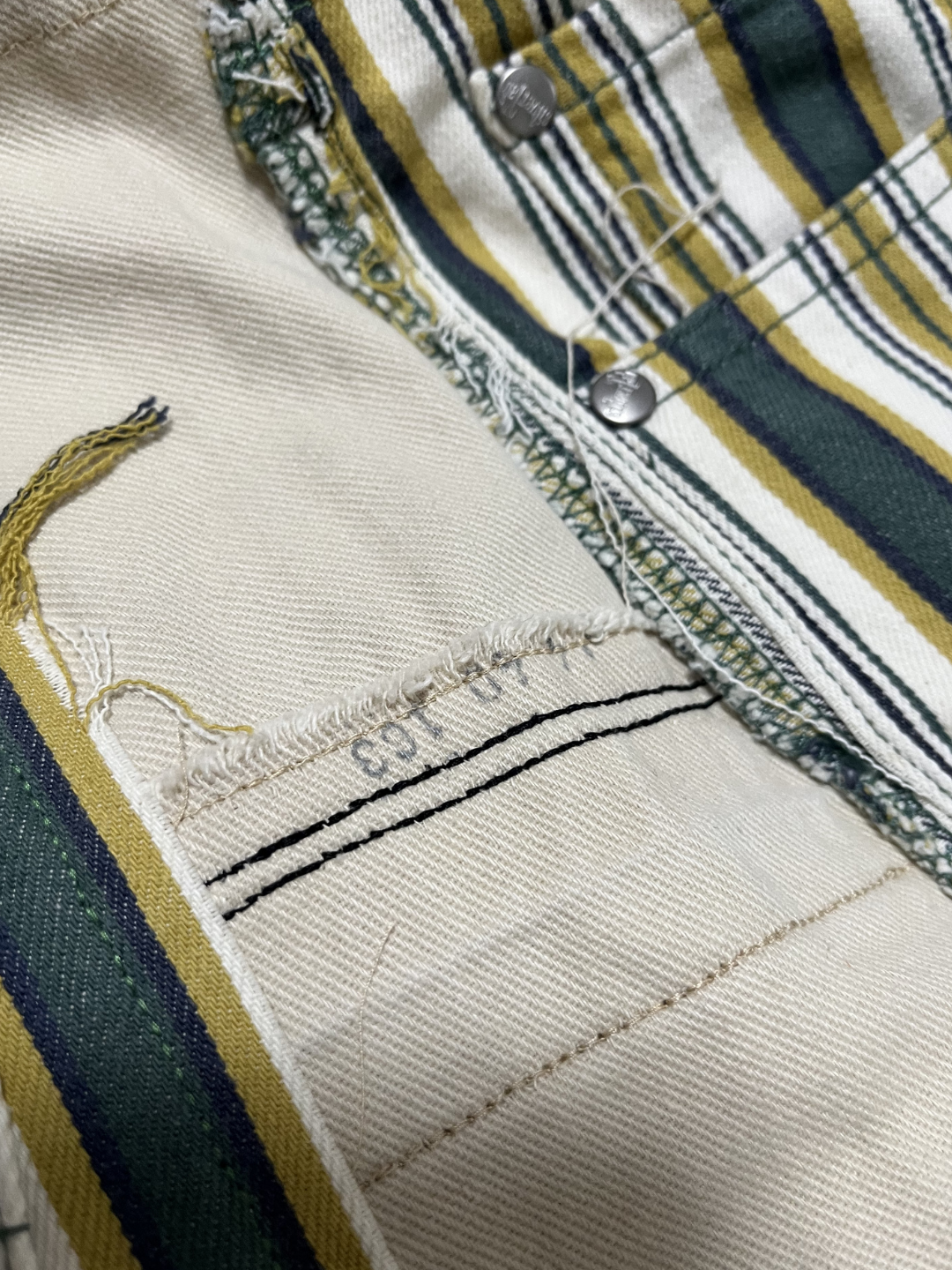 Upcycled Vintage Collection - Double Denim Wide Half Pants (Yellow Stripe)