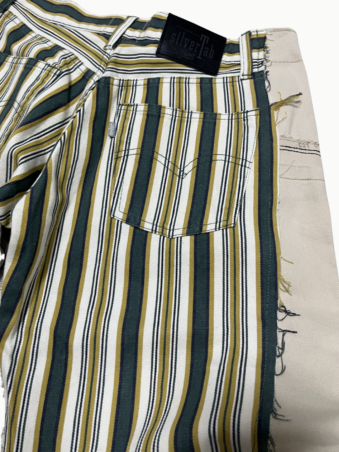 Upcycled Vintage Collection - Double Denim Wide Half Pants (Yellow Stripe)