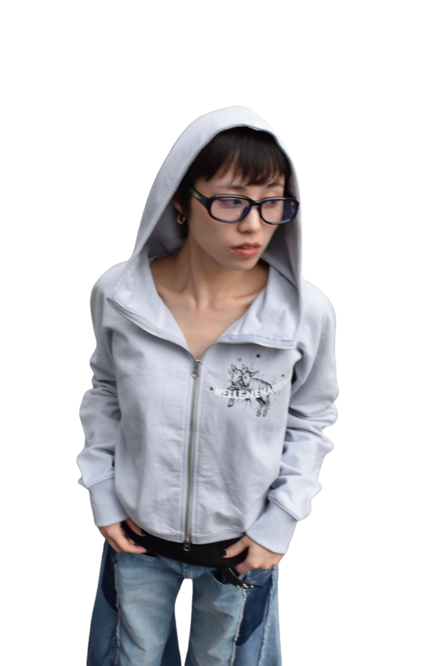 "Two-Headed Sheep" Balloon Fit Hoodie| light blue