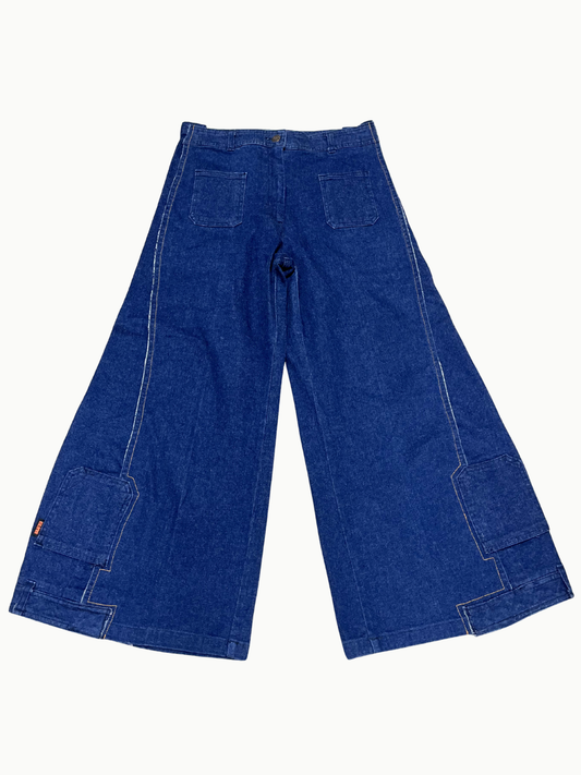 Upcycled Vintage Collection - Double Denim Flare Pants (Deep Indigo)