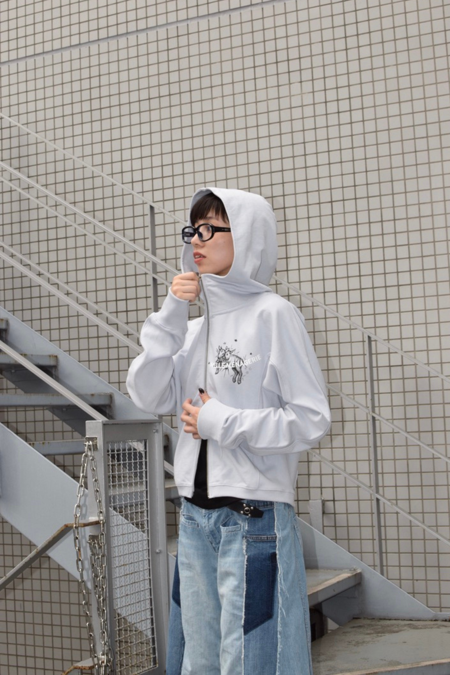 "Two-Headed Sheep" Balloon Fit Hoodie| light blue