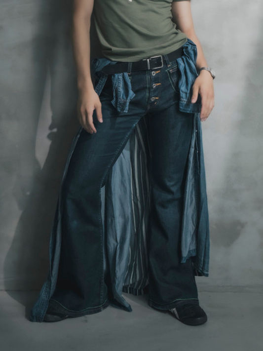 Upcycled Vintage Collection - Double Denim Flare Pants (Blue)