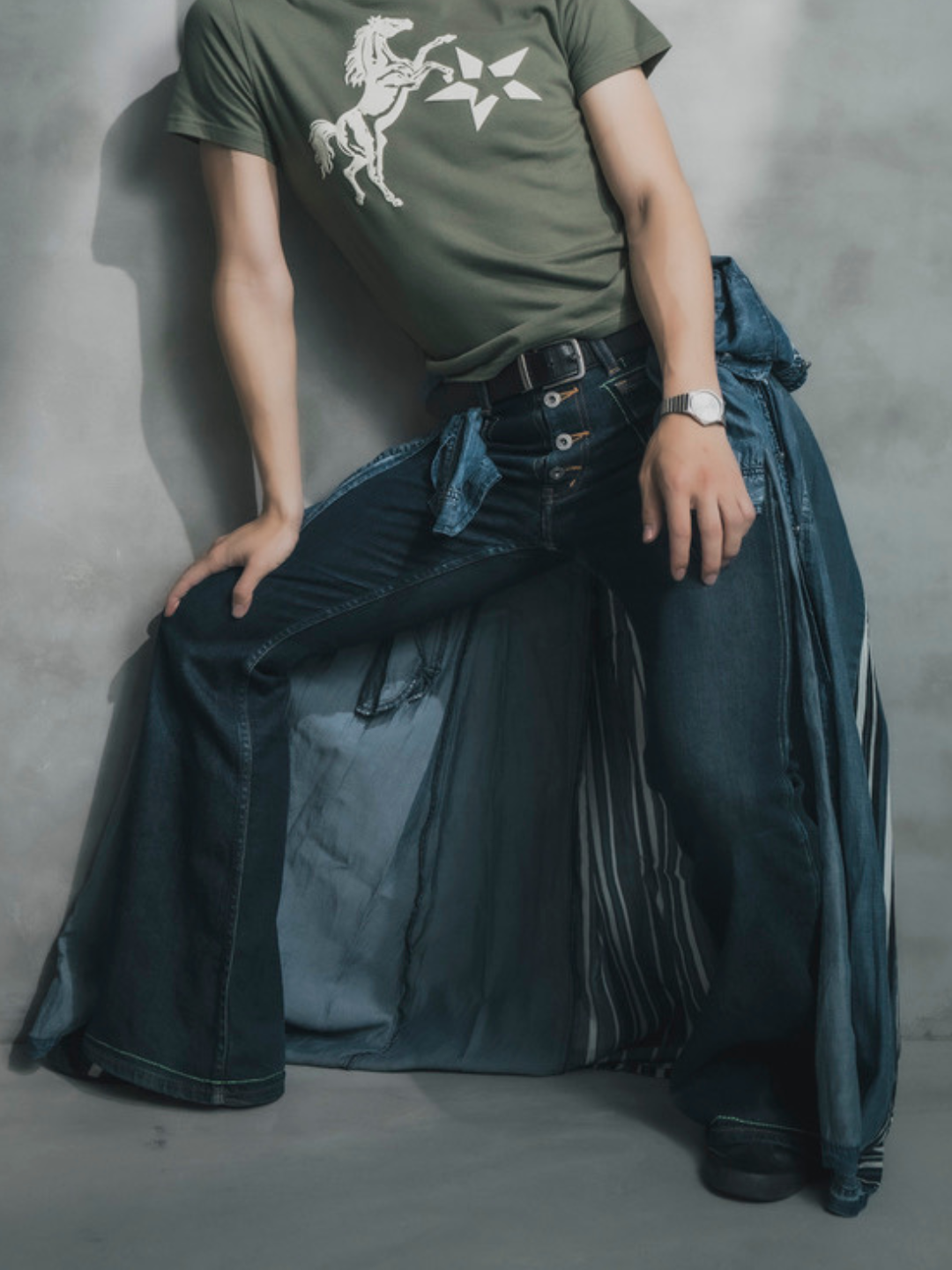 Upcycled Vintage Collection - Double Denim Flare Pants (Blue)