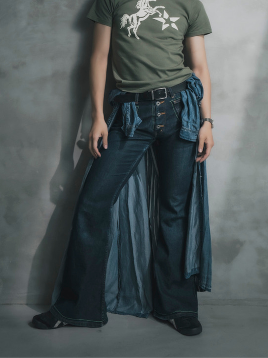 Upcycled Vintage Collection - Double Denim Flare Pants (Blue)