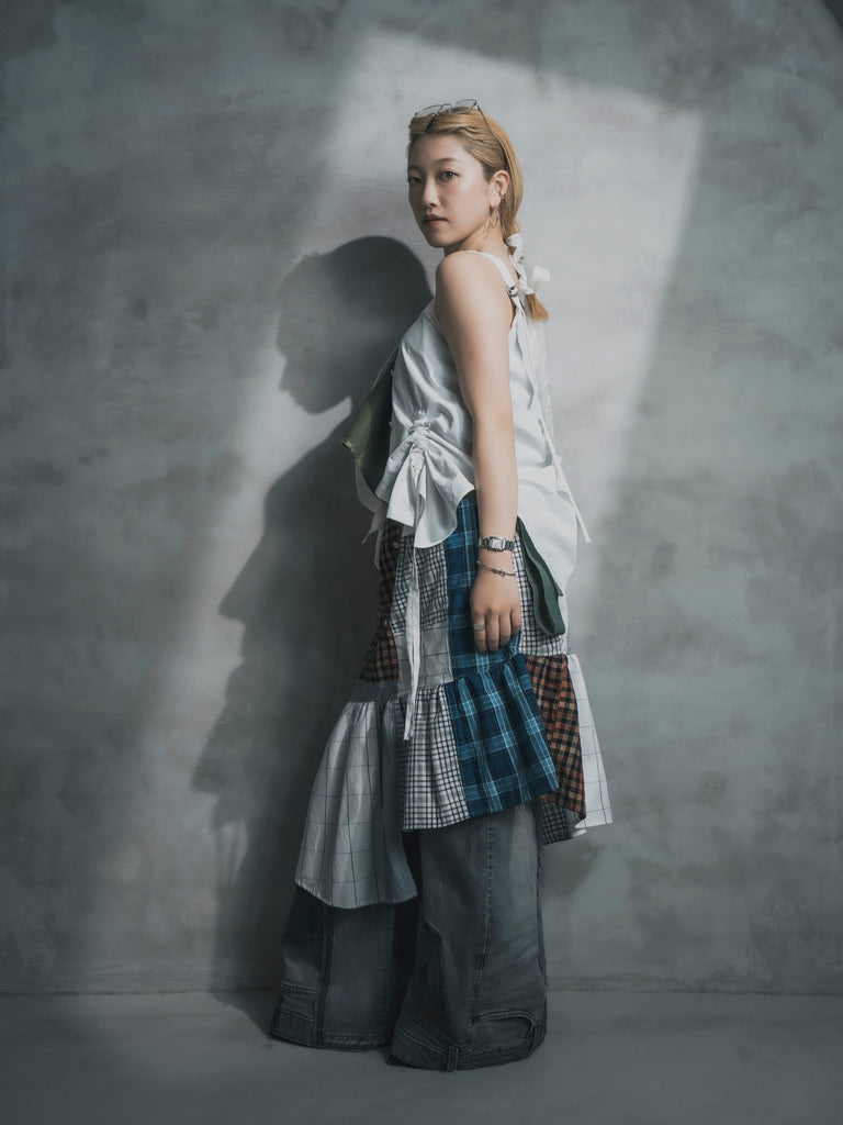 Upcycled Vintage Collection - Patchwork Check Flare Skirt