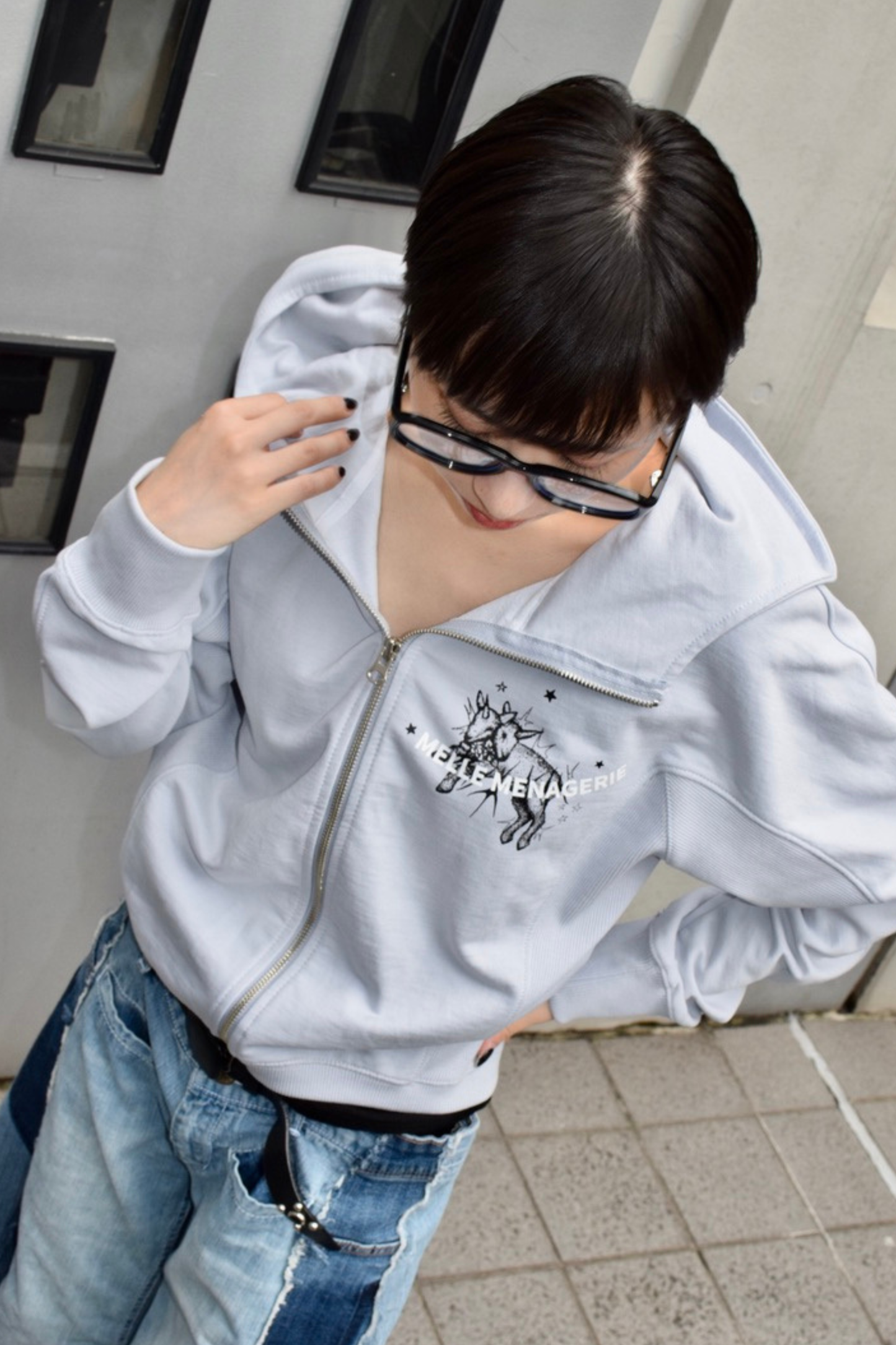 "Two-Headed Sheep" Balloon Fit Hoodie | cream (残り1点)