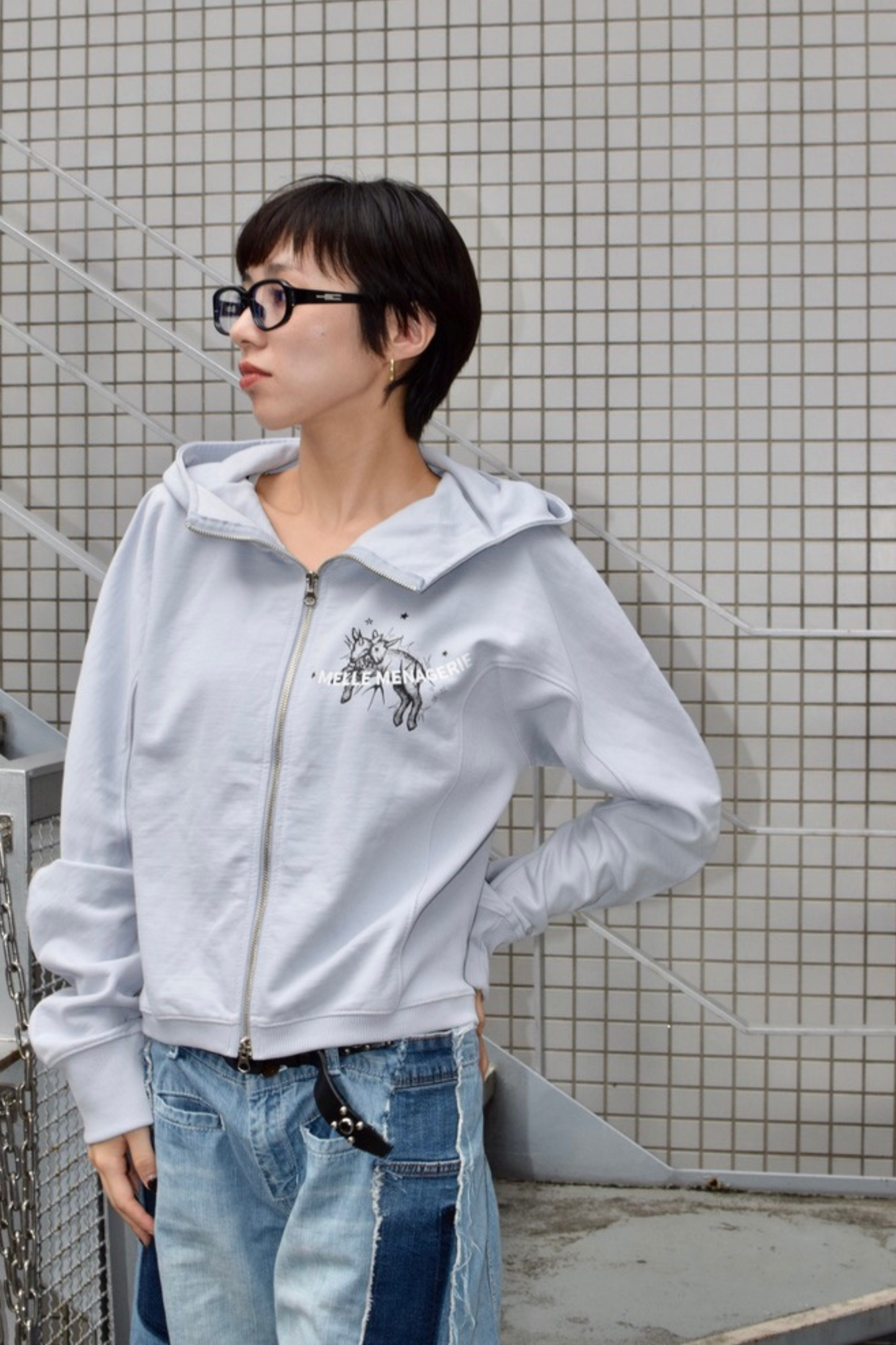 "Two-Headed Sheep" Balloon Fit Hoodie| light blue