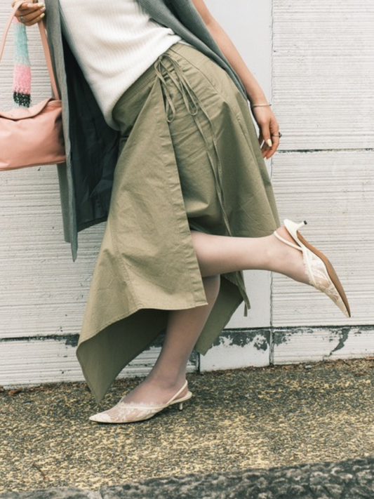Asymmetric Midi Skirt (Beige)