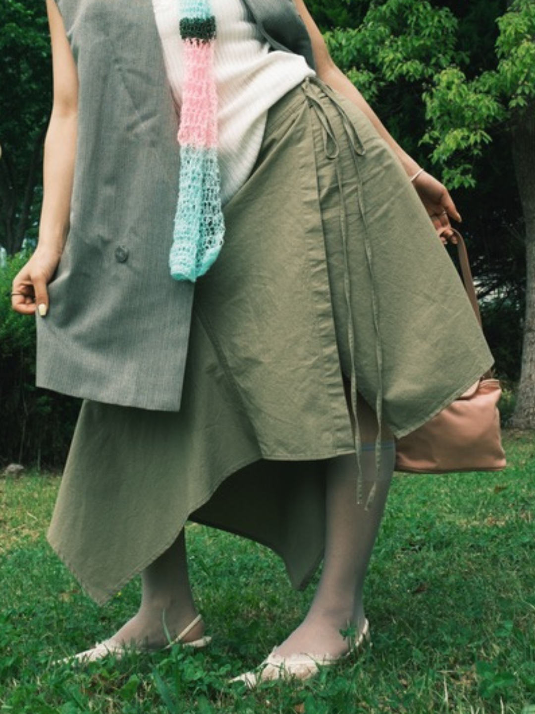 Asymmetric Midi Skirt (Beige)