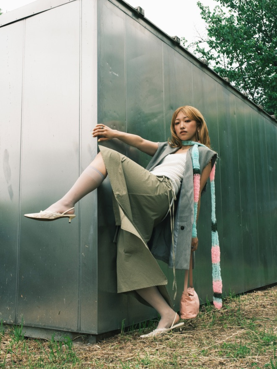 Asymmetric Midi Skirt (Beige)