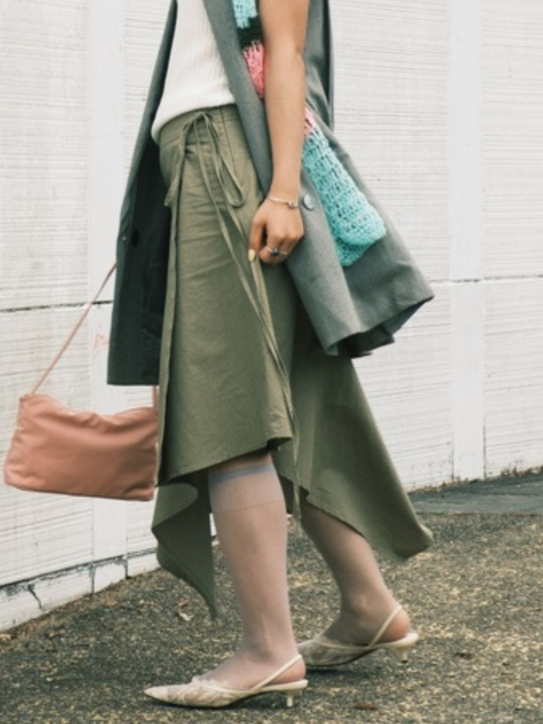 Asymmetric Midi Skirt (Beige)